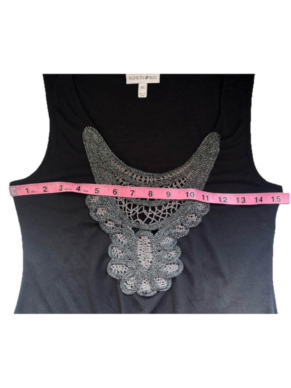 Fashion Bug Tank Top Womens XS Black Crochet Bib Neck Knit Hanky Hem Whimsigoth - Picture 4 of 5